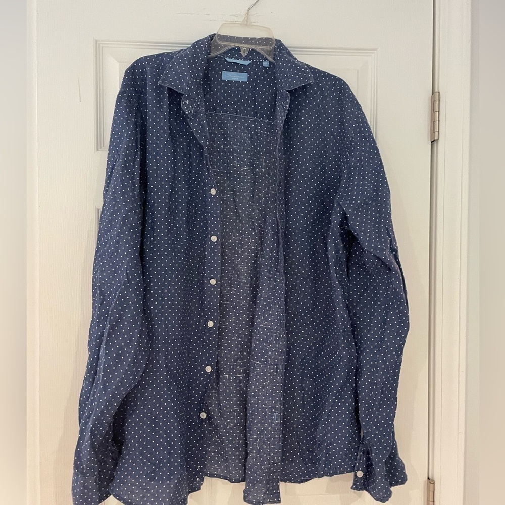 TOSCANA BLUE LINEN LONG SLEEVE BUTTON FRONT SHIRT